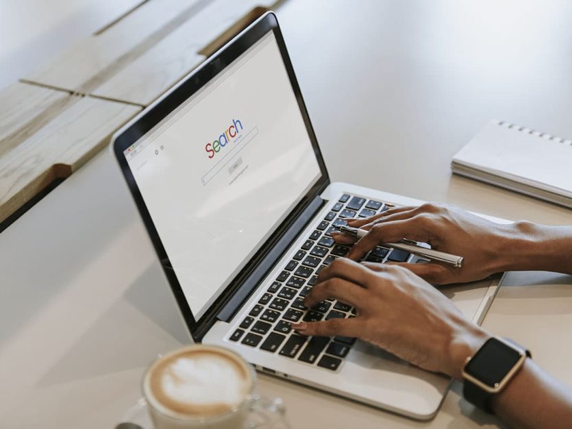 Woman searching on a website